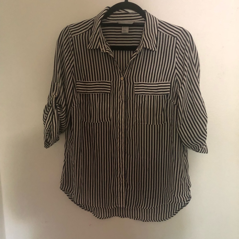 Button down dress shirt black and white stripes